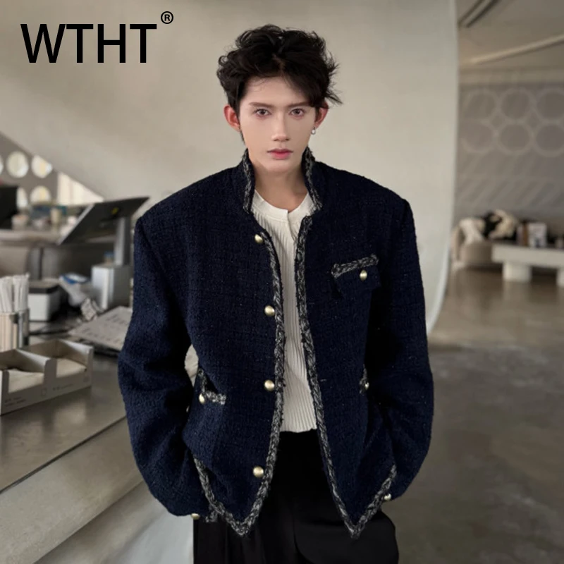 

WTHT Trendy Men's Spliced Big Pockets Design Loose Coats Fashion 2025 Autumn Stand Collar Long Sleeves Jackets Male 2A1665
