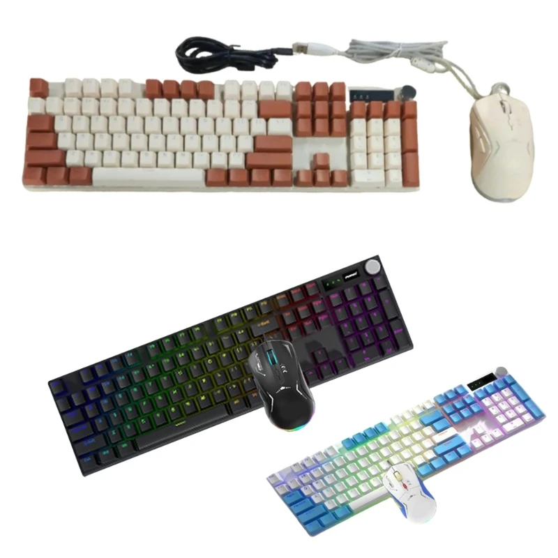 

Ergonomic 104Keys Backlit Cored Keyboards and Mouse with Mechanical Switches for Home and Office D2RC