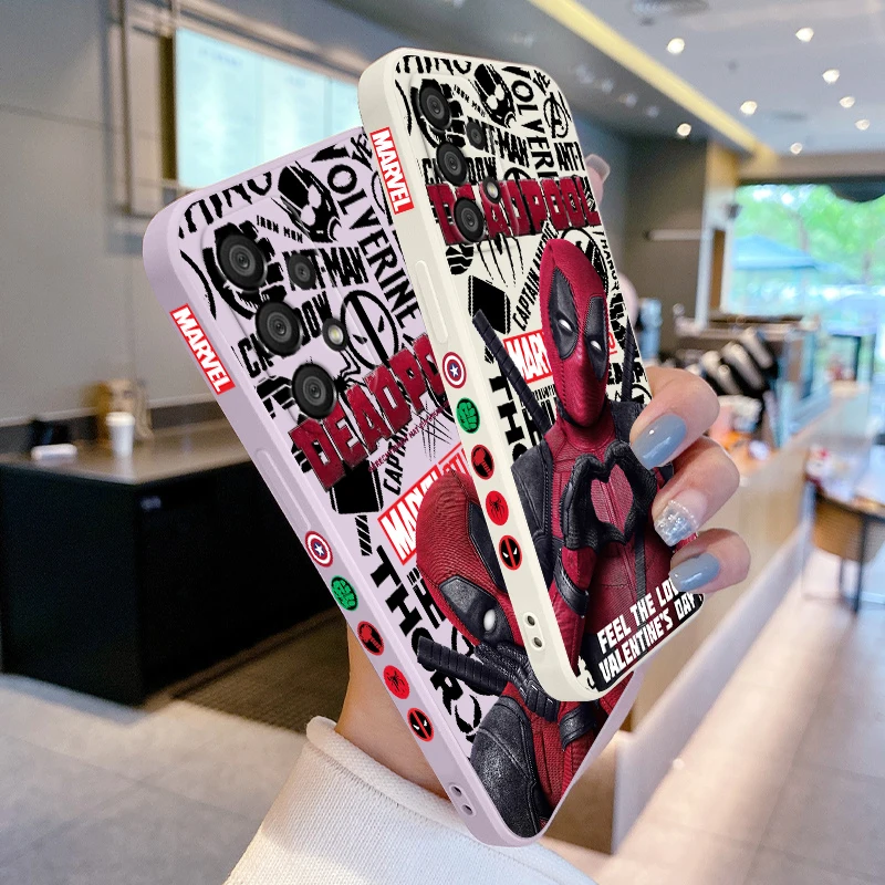 Marvel Superhero Deadpool Phone Case For Samsung A55 A53 A33 A52 A32 A71 A51 A21S A35 A25 5G Liquid Left Rope Funda