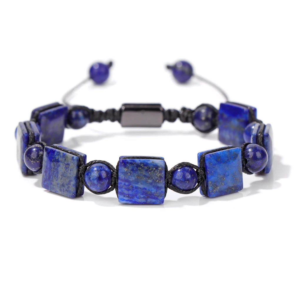 Original Lapis Lazuli Braided Bracelet Square Slice Natural Stone Green Aventurine White Howlite Beads Bracelets For Women Men