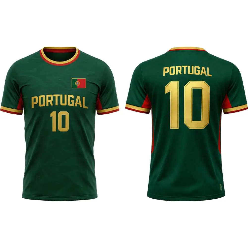 Original 3D Design T-Shirt with Portuguese Flag Pattern Summer Football Jersey with Quick-Drying Breathable Fabric for Exercise