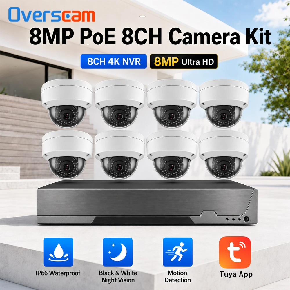 8MP 4K POE CCTV Surveillance Kit 8CH NVR With Dome IP Cameras IP66 Outdoor Human Motion Detection IR Night Vision MonitorW