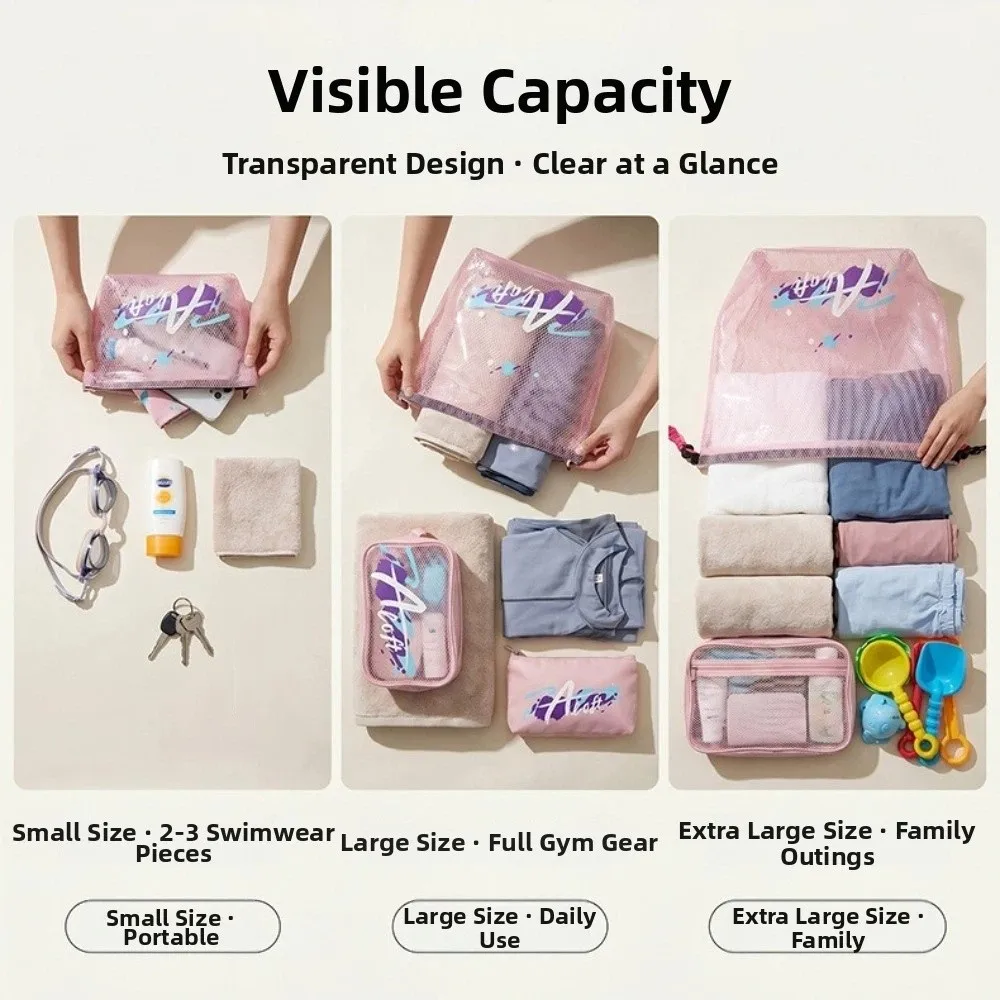 New Transparent Travel Toiletry Bag PVC Drawstring Beach Bag Portable Waterproof Cosmetic Bag Outdoor