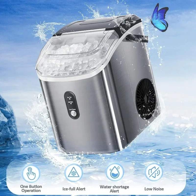 Nugget Countertop Ice Maker, Máquina de gelo portátil Pebble com colher de gelo, Gelo mastigável macio, 34Lbs, 24H, operação com um clique