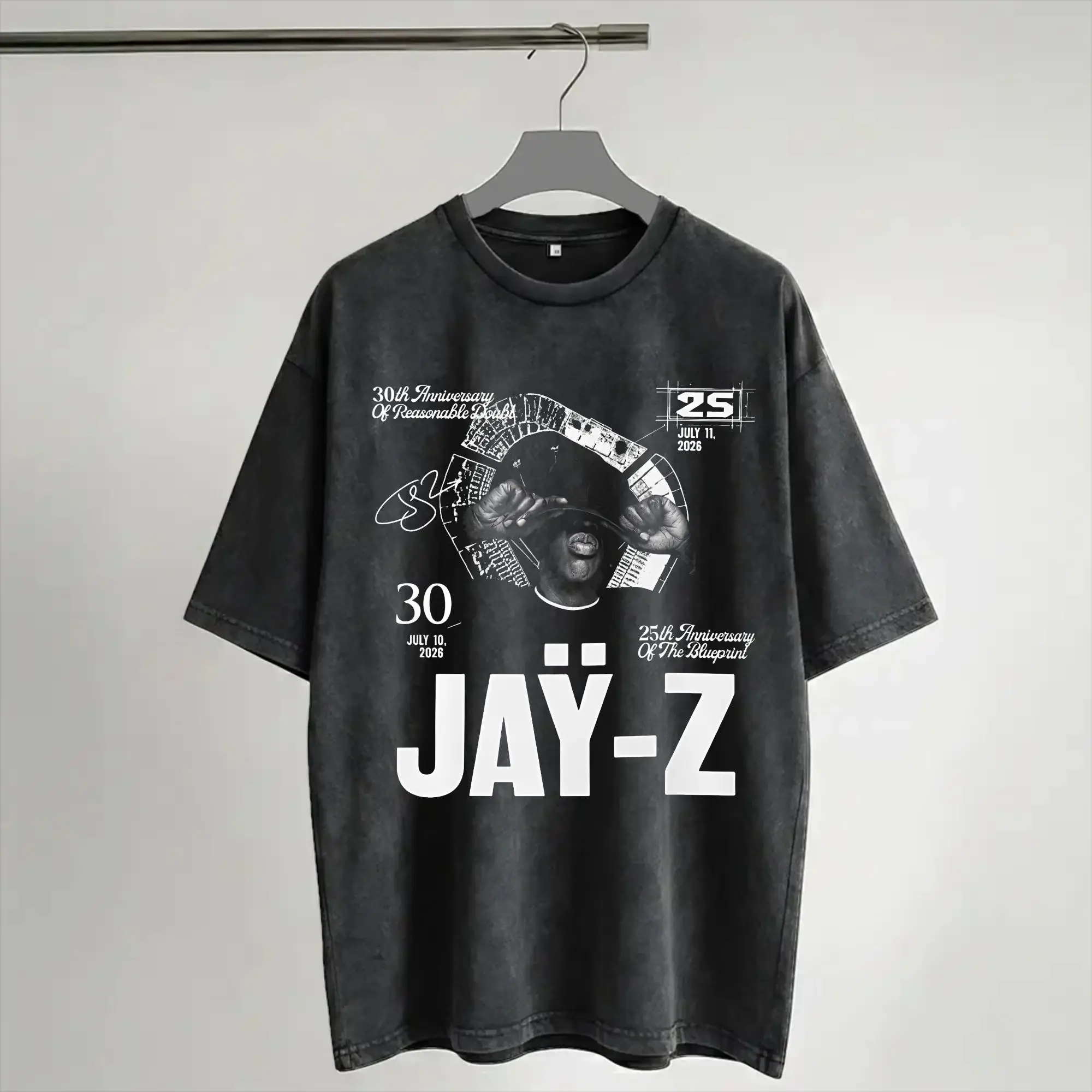 Harajuku Washed Shirts Jay Z 30th Reasonable Doubt 25th Blueprint JAŸ-Z 30 Tour  Outfit Vintage T Shirt High Street  Streetwear