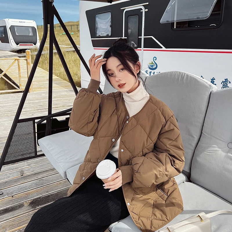 

High Quality Fall Winter Women's Office Casual Parkas Women's Warm Lambswool Solid Button Cotton-padded Jacket Korean Short Coat