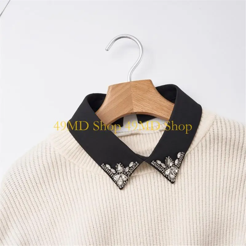 49MD Easy Care Detachable Collar With Rhinestones Embellishments Adjustable Back Fastening For Professional Outfits