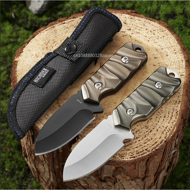 New high-end outdoor straight knife, camping thick steel self-defense knife, outdoor survival hunting knife aluminum handle