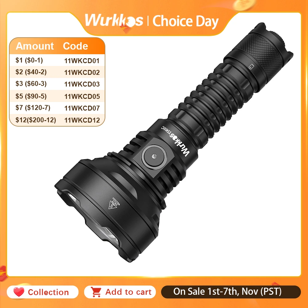 

Wurkkos TD01C 21700 Tactical Flashlight Self Defense IPX8 Buck Drive 1800LM Rechargeable LED Light 1000Meters Torch Dual Switch