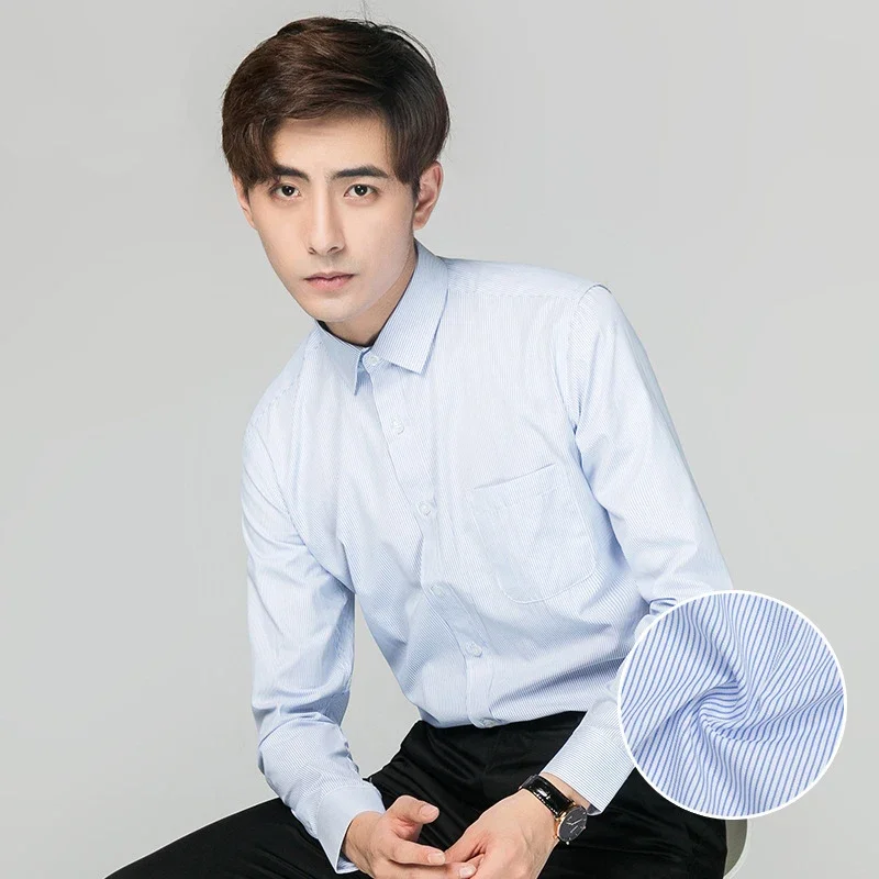 Men\'s Solid Color Long-Sleeved Cotton Jumpsuit, Breathable Shirt Wrinkle-free Business Shirt Professional Wear Korean-style Tops