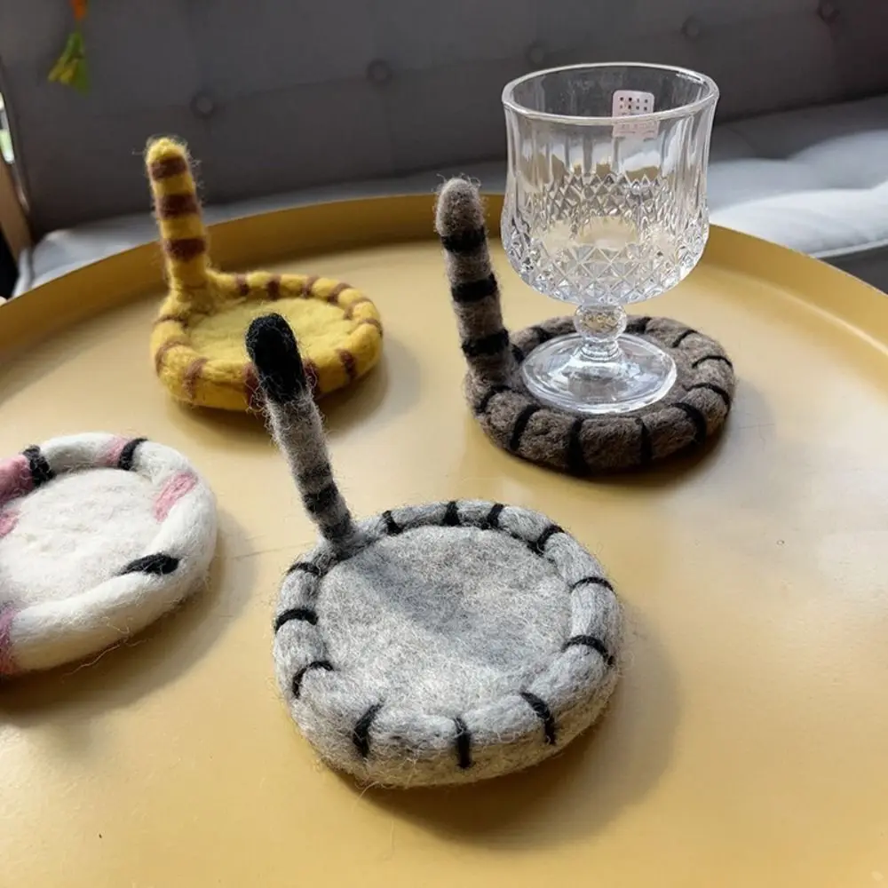 Cushion Pad Anti-scalding Cat Tail Coaster Wool Felt Handcrafted Tea Cup Mat Cute Heat Insulation Teapot Insulation Mat Drinks