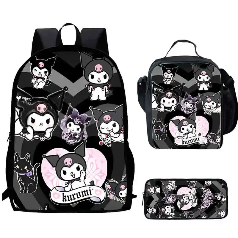 Cartoon Kuromi Child School Backpack With Lunch Bags Pencil Bags For Kindergarten,Best Gift For Boys and Girls