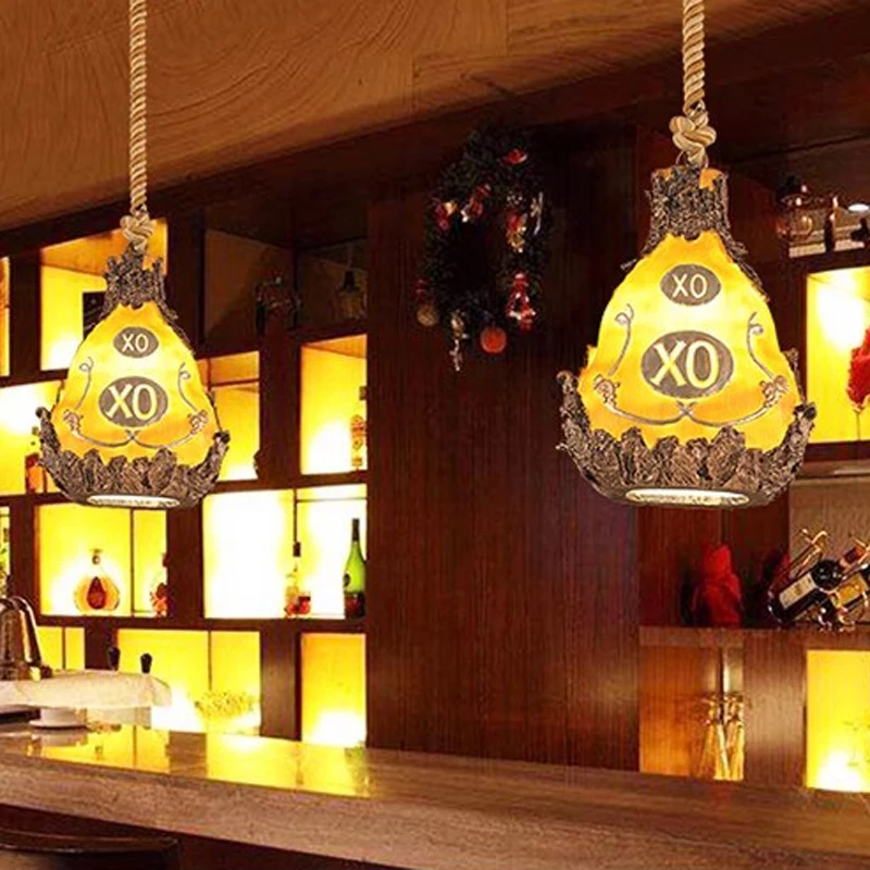 Fashion XO Bottle Resin Pendant Lamp Creative Bar Counter Dining Room Chandelier for Cafe House Decorative Shop Hanging Light
