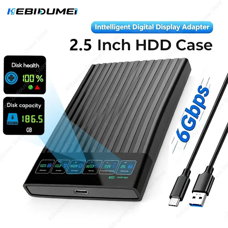 KEBIDUMEI 2,5 Zoll SATA zu USB3.1 Festplattengehäuse Intelligente Digitalanzeige Festplattenbox 6Gbps Max Externer SATA-Festplattenadapter