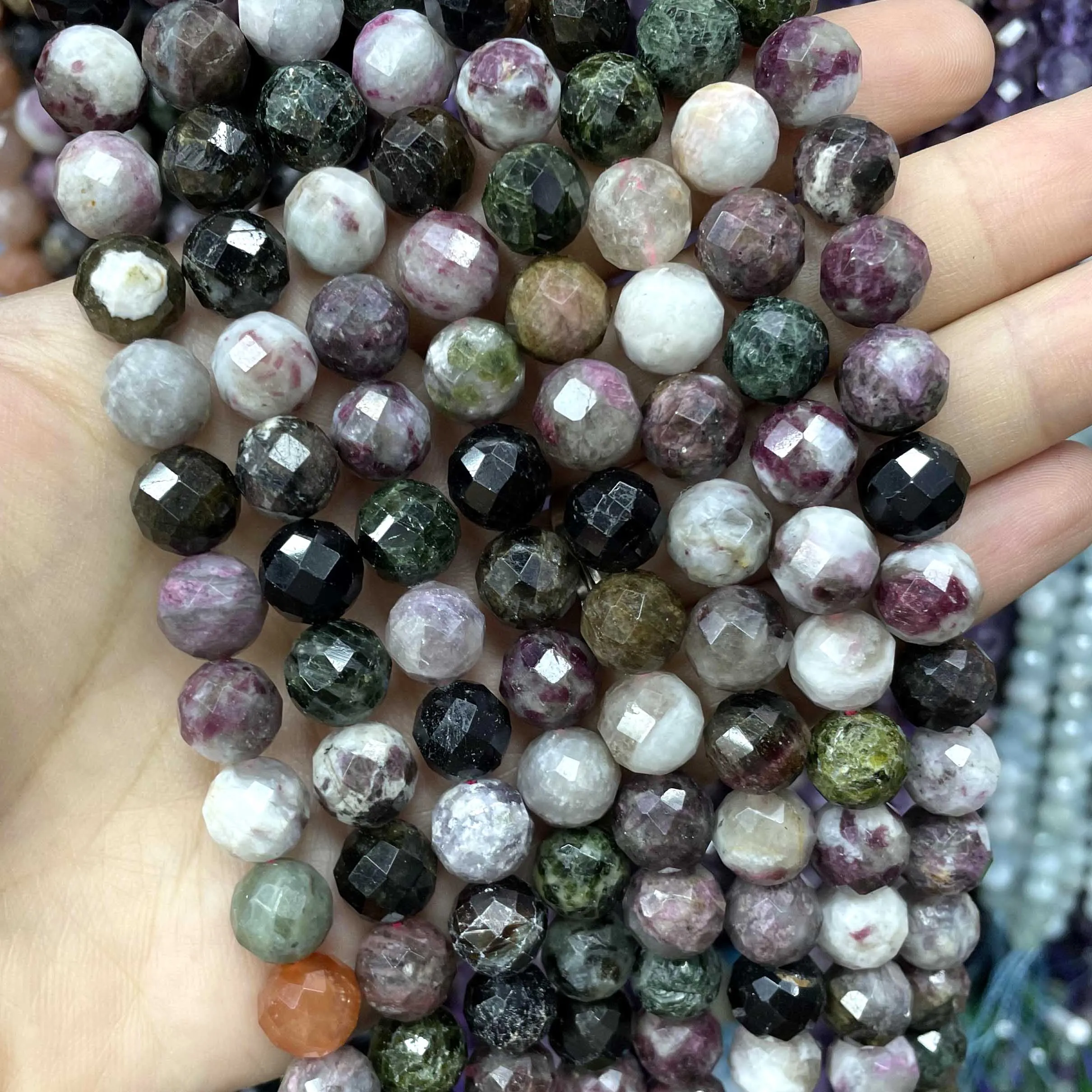 6/8/10MM Natural Stone Faceted Amethysts Aquamarines Amazonite Round Spacer Beads For Jewelry Making DIY Bracelet Necklace