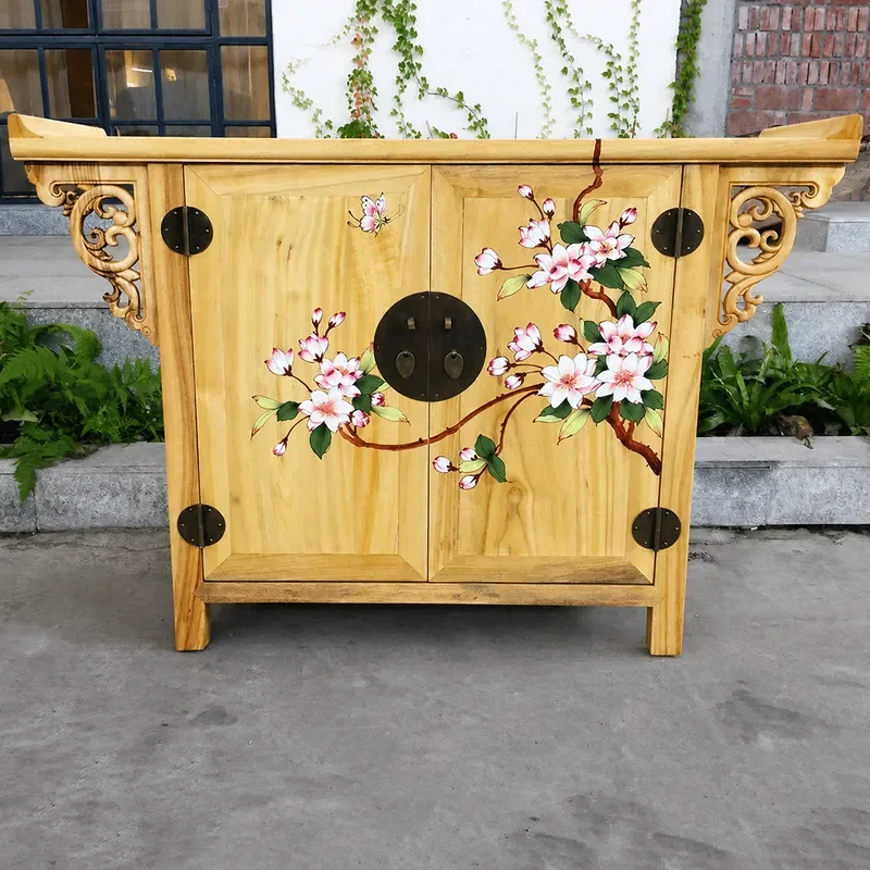 New Camphor Wood Classical Chinese Furniture Solid Wood Antique Warped Head Cabinet Carved Hand Painted Living Room Multi