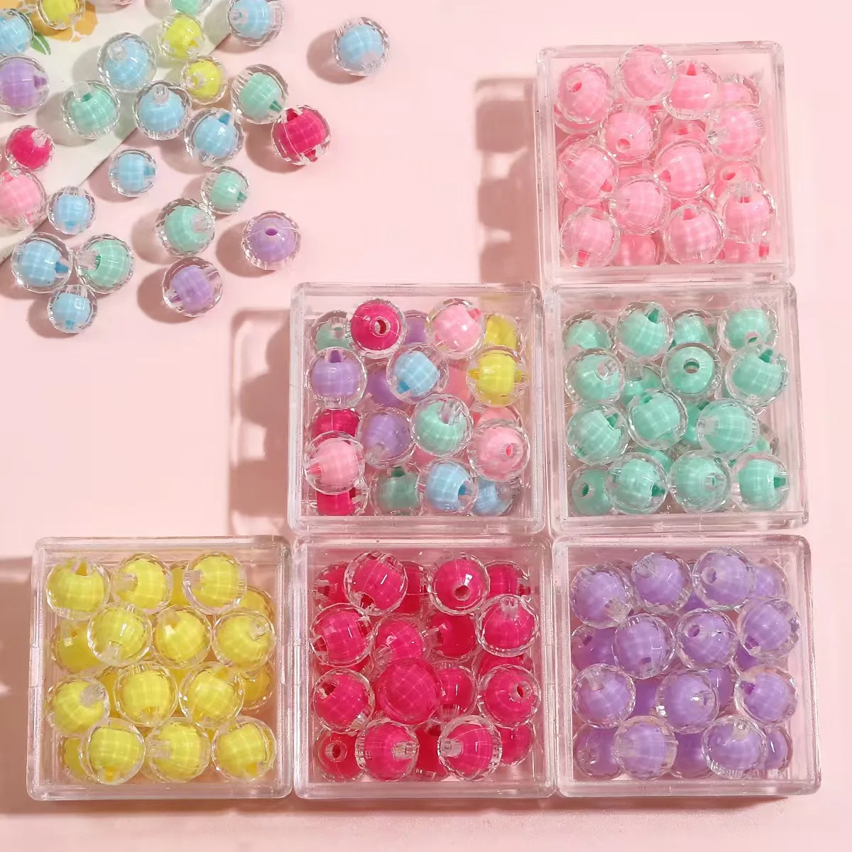 200pcs Colorful Acrylic Spacer Beads round Hole Pendant for DIY Jewelry Making Fashion Charm Bracelet Necklace Earring Findings