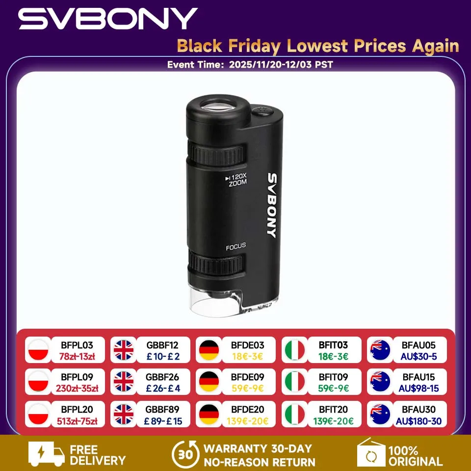 

Svbony SV603 60x-120x Portable Handheld Microscope LED Light Source Adjustment Microscope for Develop Children's Interest