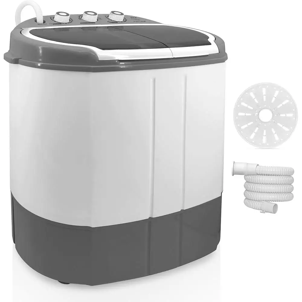 Compact 2 in 1 Home Washing Machine Twin Tubs Portable Mini Laundry 110V Spin Cycle with Drain Hose