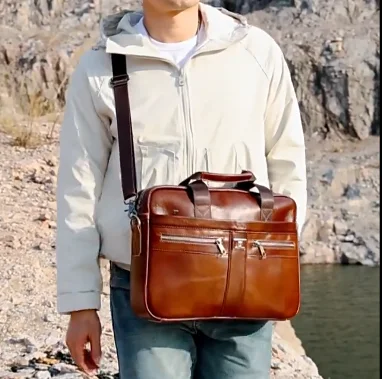 

Высококачественный портфель для ноутбука, деловой портфель в стиле ретро на одно плечо из натуральной кожи большой вместимости с несколькими карманами