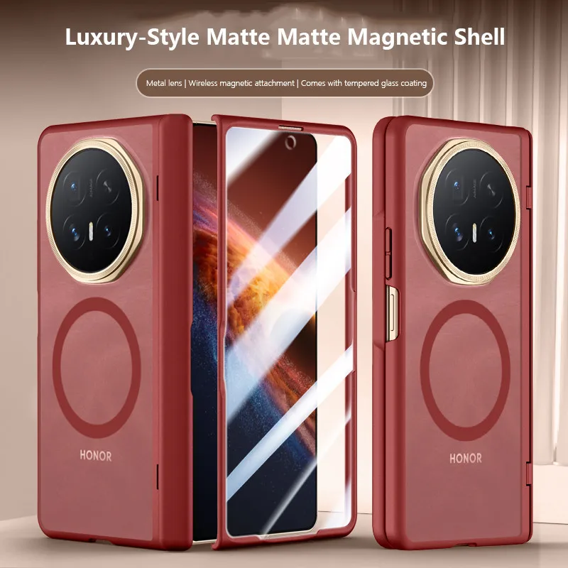 

Матовый полупрозрачный магнитный чехол для Honor Magic V6 MagicV6 5G, противоударный, с защитой металлических линз, жесткий чехол с закаленной пленкой