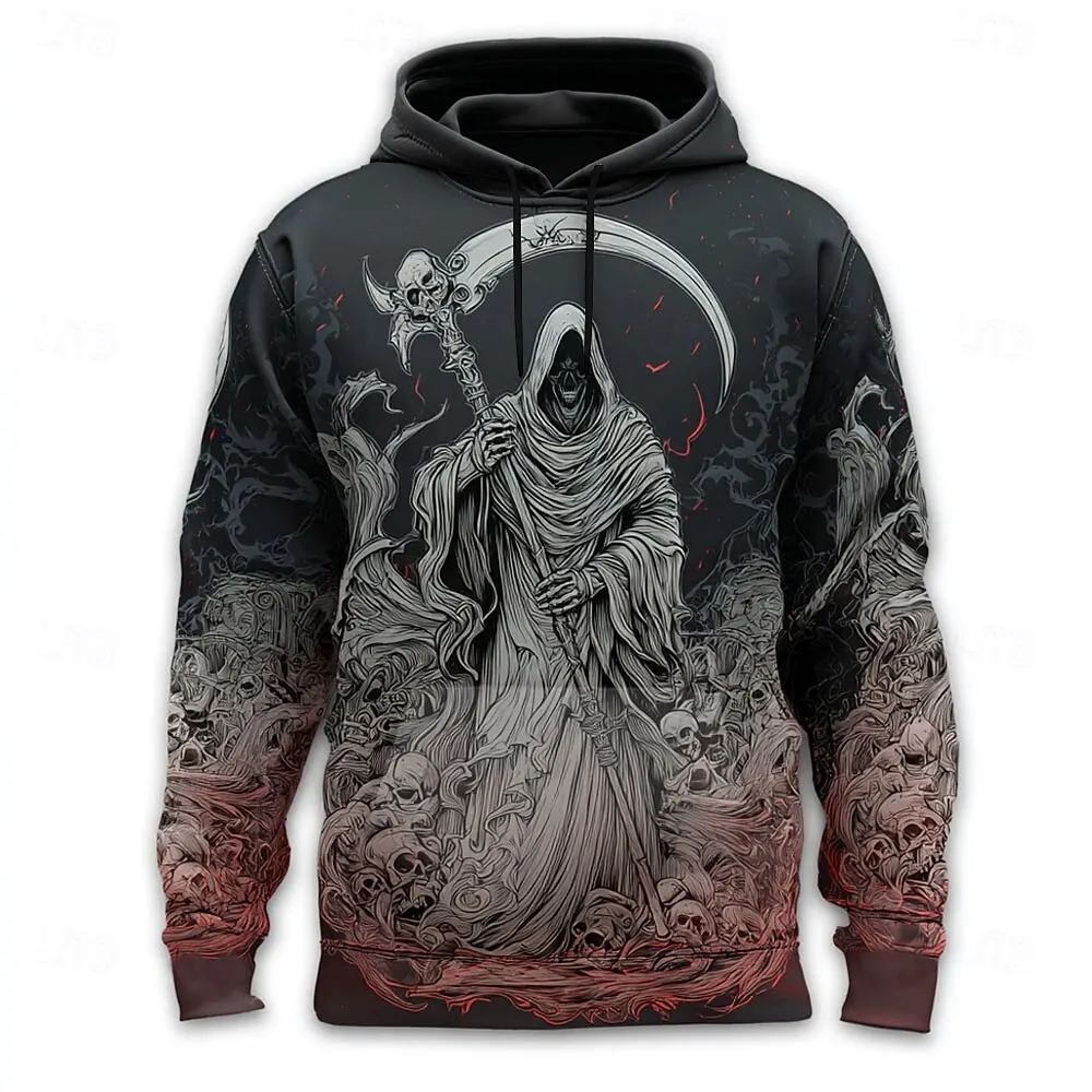 

Men's 3D Print Grim Reaper Graphic Hoodies Vintage Gothic Horror Hooded Pullover Tops Autumn Winter Loose Long Sleeve Sweatshirt