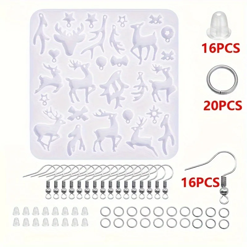 53 قطعة DIY قطرة الغراء قرون عيد الميلاد أقراط قالب من السيليكون شجرة عيد الميلاد قرون قلادة أقراط قلادة #1