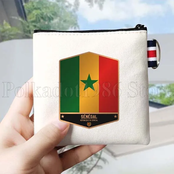 กระเป๋าใส่เหรียญผ้าแคนวาสลายธงชาติเซเนกัล ของที่ระลึกจากเซเนกัล กระเป๋าใส่กุญแจทรงสี่เหลี่ยมเล็ก กระเป๋าใส่บัตรสำหรับเดินทาง กระเป๋าใส่ของผ้าฝ้าย กระเป๋าซิป