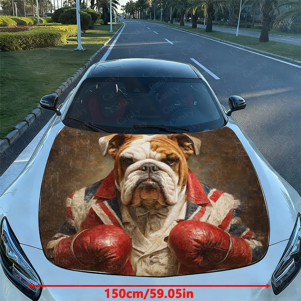 Bulldog Boxer Car Vinyl Wrap - Splash-Resistant Engine Hood Decal Sticker, Easy Removal Durable Personalized Car Accessories For