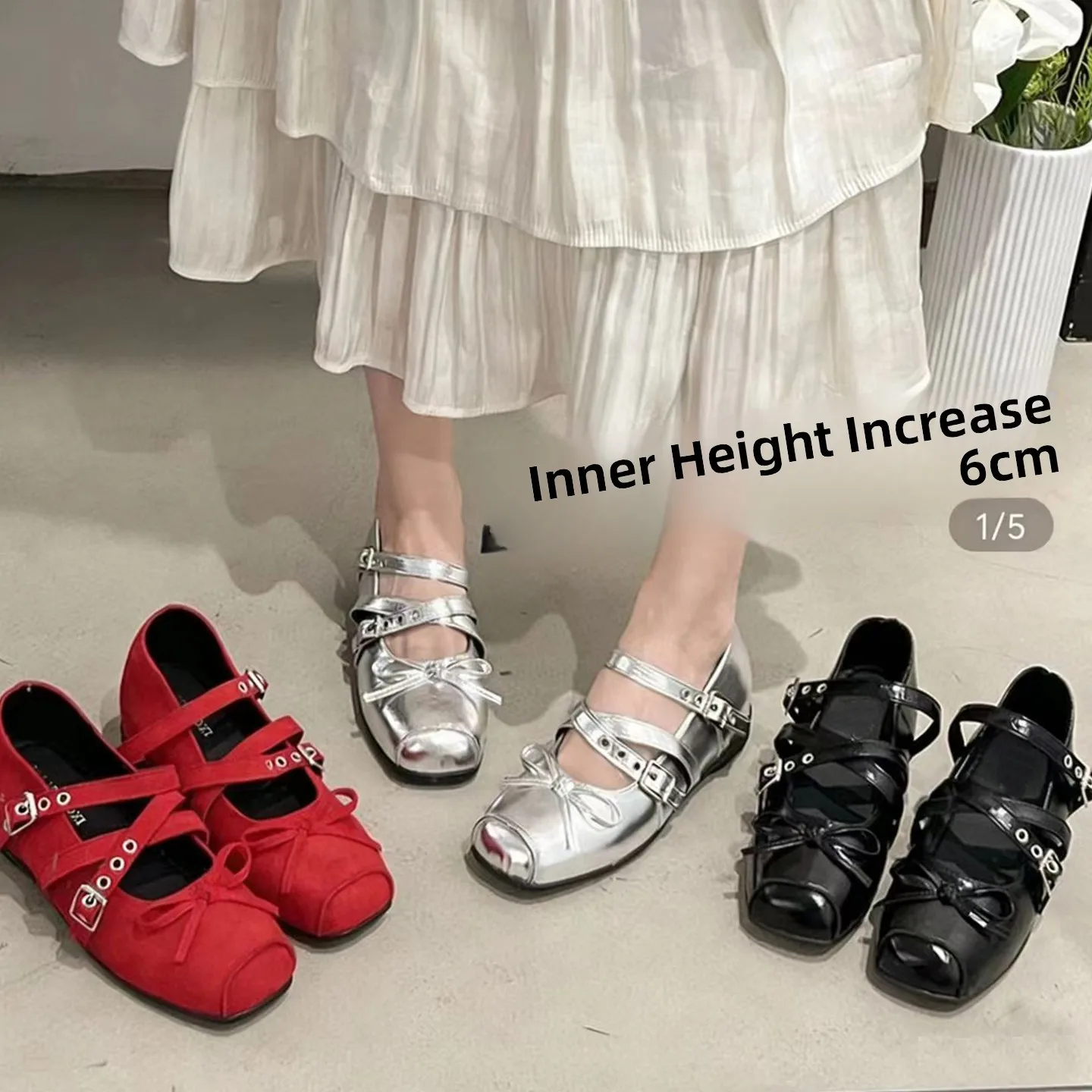 シルバーバレエシングルシューズ-レディース-2026-美しい赤いインナーヒール付き-イブニングウィンド-スクエアヘッド-メリージェーンシューズ-おしゃれなフラットシューズ