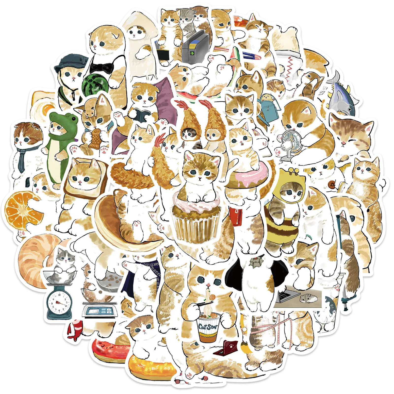 10/30/64PCS Cute Yellow Cat Stickers Ink Painting Graffiti Style Funny Decals Toy Decoration DIY Phone Suitcase Fridge Scrapbook