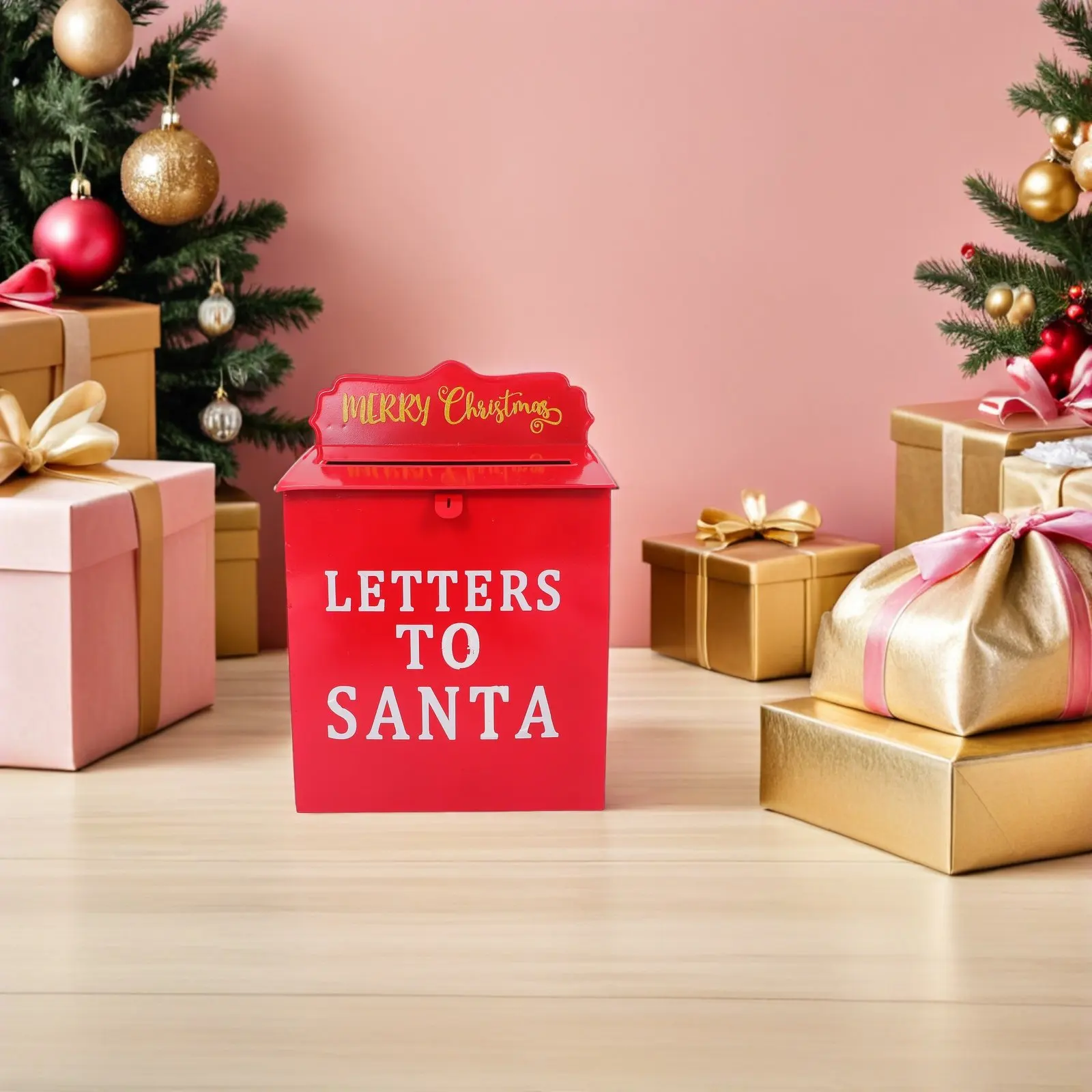 Christmas Iron Mailbox Kids Gift Decorations Model For Santa Claus Ornaments Festive Red Hanging Metal Holiday For Party Decor