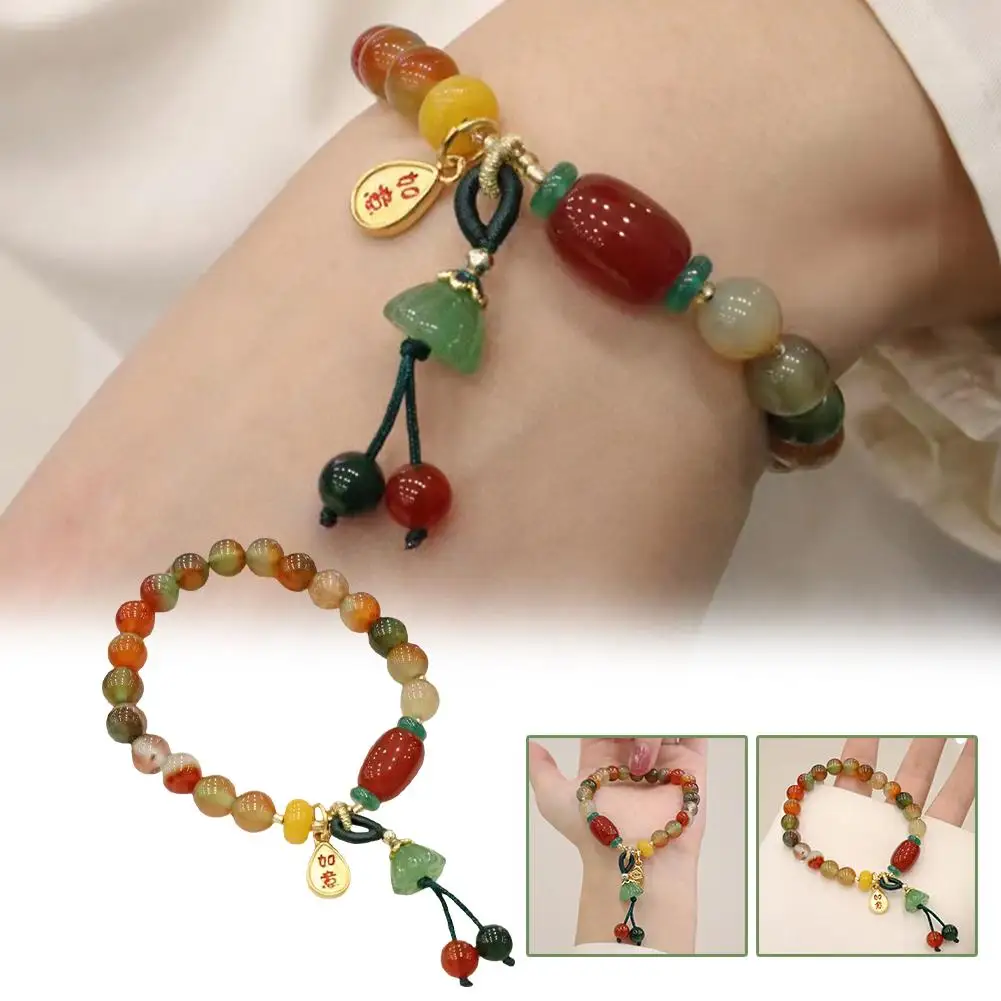 Natural Stone Peacock Agate Beads Bracelet Women Fashion Green Carnelian Stone Colorful Jewelry Bangles Female Strand Gift Q5E0