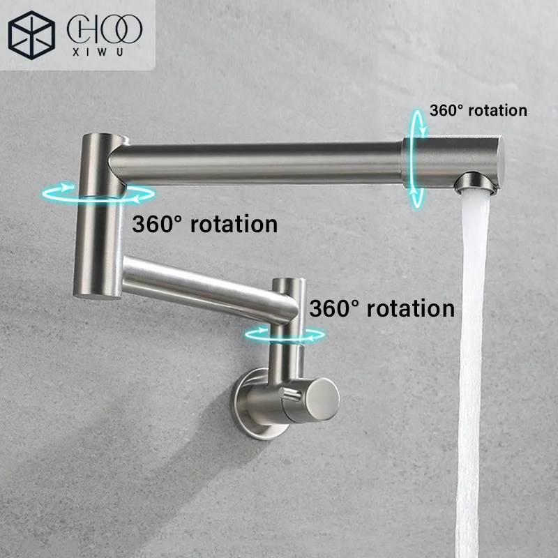 

304 stainless steel kitchen single cold water faucet, 360° rotation, honeycomb bubbling water, foldable to save space