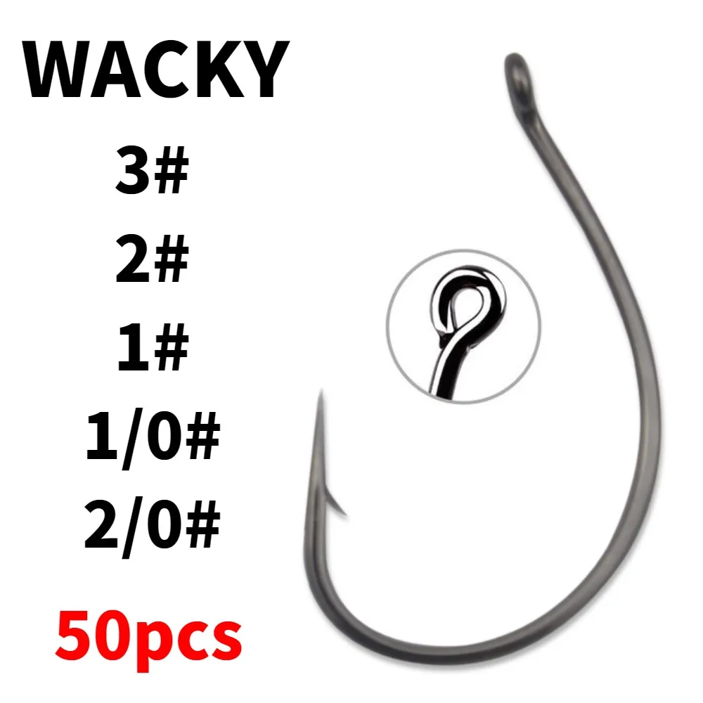 50pcs Wacky Hooks High-Carbon Steel Worm Lure Fishing Soft Bait For All Waters Carp Tackle Accessories