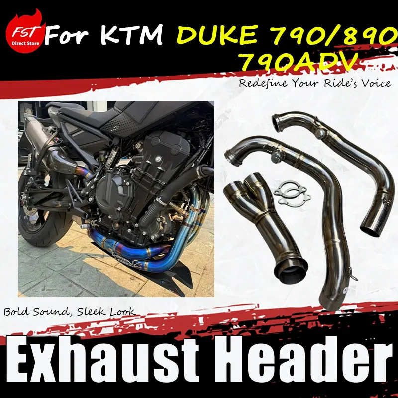 For KTM DUKE 790/890/790 ADV FST Modified Titanium Exhaust Header Front Pipe Straight Through Polished Finish  Exhaust Parts