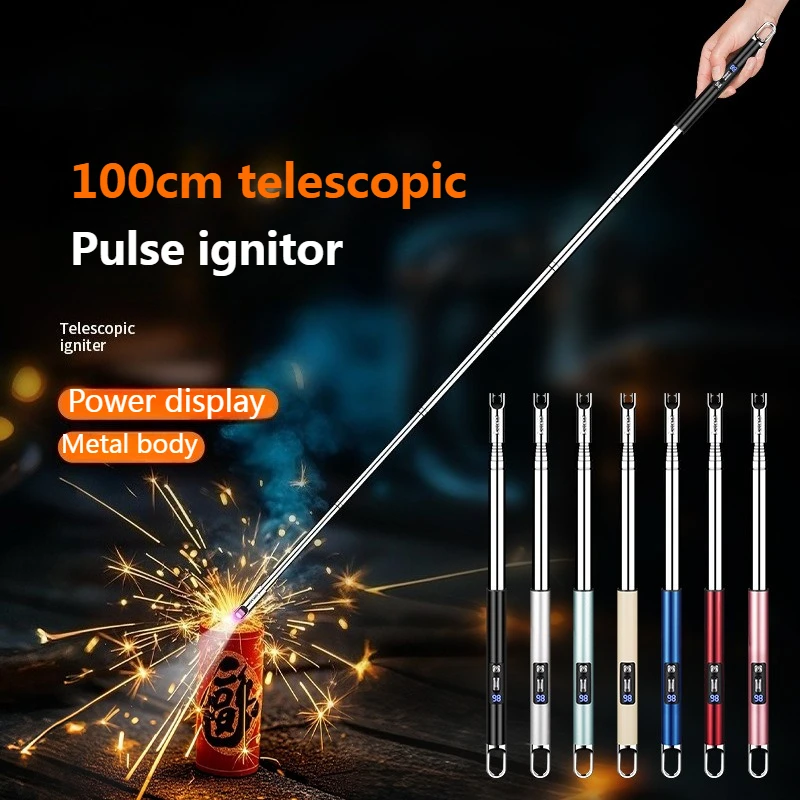 

New Metal Charging Electronic Lighter Long Handle Pulse Igniter Power Display Windproof Arc Point Candle Gas Stove Aromatherapy