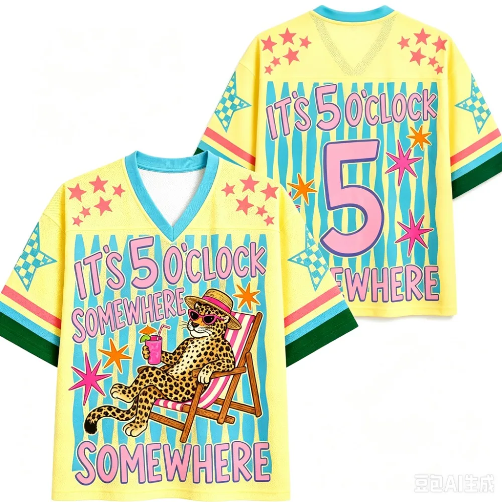 Fun Leopard Beach Lounge Chair - Beach Vacation Style 3D Print Quick-drying Breath Men V-neckT-Shirt Outdoor Casual Parent-Child