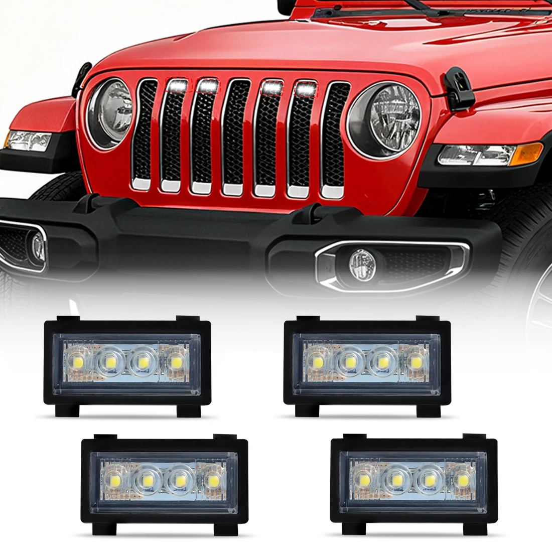 

For Jeep Wrangler JL 2018 2019 2020 2021 2022 2023 LED Grille Lights Front Grill Light Warning Daylights Car Accessories 4PCS