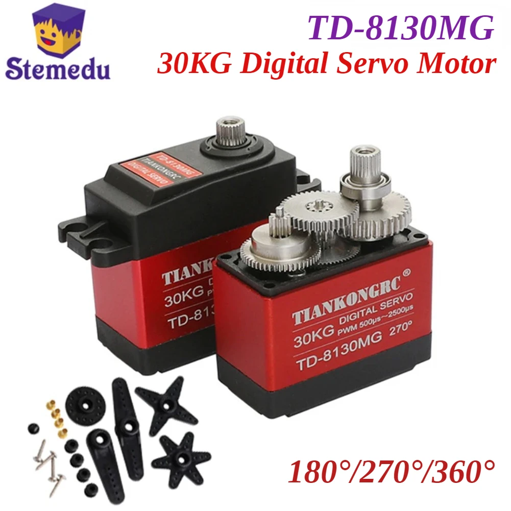 30Kg TD8130 Digital Servo Motor 180/270/360 Degree Angle Controllable Large Torque Coreless Waterproof Robot Arm for RC Car