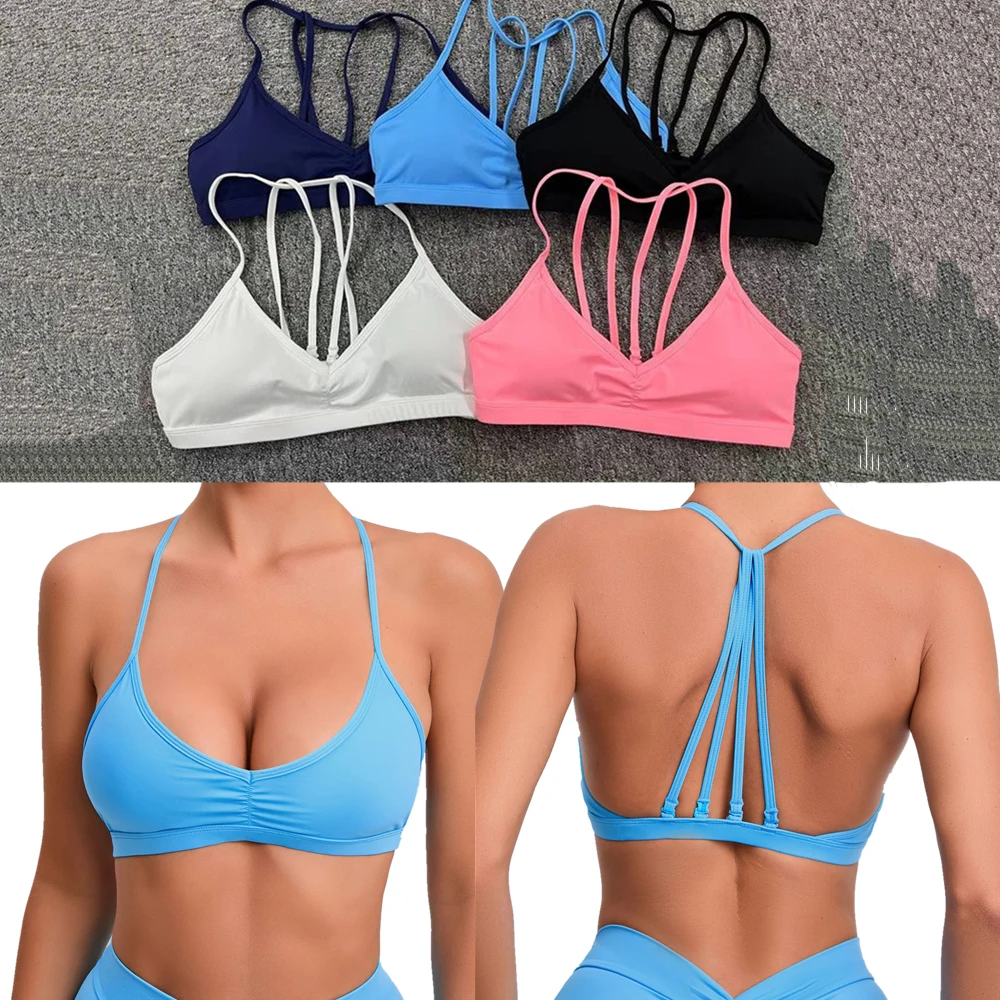 2024 Pad Nylon Fitness High Impact Strap Gym Sport Bra Women Quick Dry Crop Top Push Up Workout Running Active Crop Tops Shirt