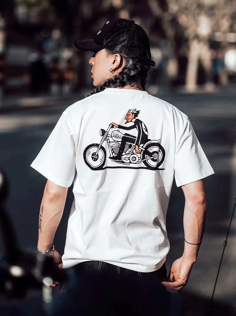 

Новинка лета 2025 года, футболка с плоским принтом, мужская и женская повседневная хлопковая футболка с короткими рукавами и круглым вырезом, мотоциклетная футболка