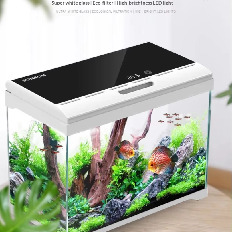 Series Rectangle Desktop Fish Tank Ultra-Clear Glass 8-Color Gradient Aquarium Eco-Friendly Energy Saving Efficient
