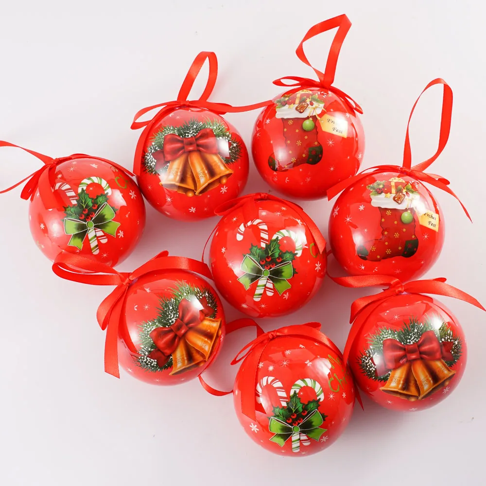 Christmas Ball Tree Hanging Ornaments Santa Snowman Pattern Red White Ball for Xmas Tree Decor Holiday Party Wedding Decoration