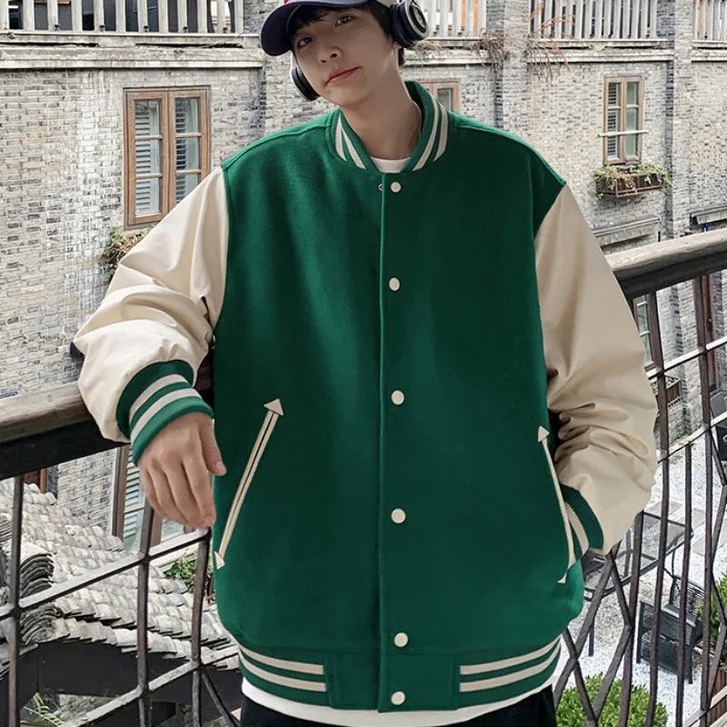 

American Trendy Men's Jacket Casual Loose Color Matching Baseball Uniform Autumn Top Korean Fashion Varsity Jacket Men Clothing