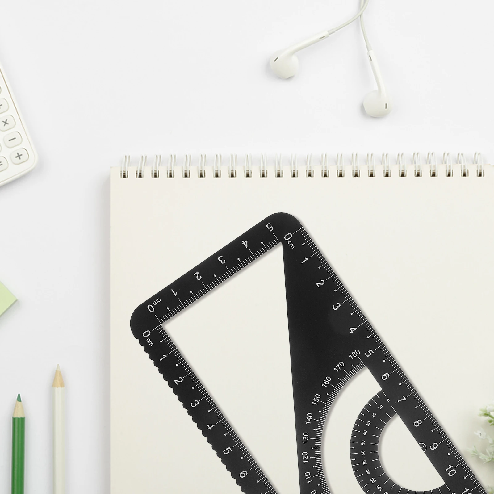 Multipurpose Metal Ruler Triangle Protractor Set Black Aluminum Alloy Measuring Tool for Students Office Use Drawing Tools Ruler