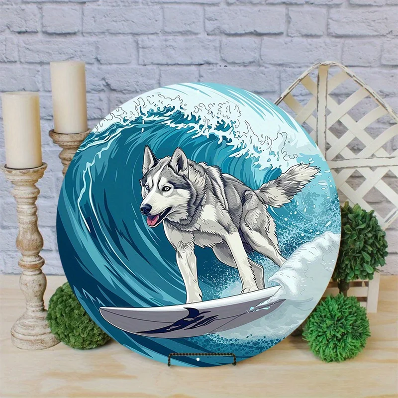 Letrero de corona para perros, impresión plana 2D, decoración redonda de metal de aluminio para el hogar, apartamento, decoración de pared, perfecto como regalo navideño