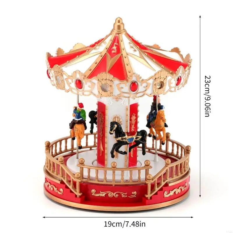 Musical Christmas Carousels Rotating Ornament with LED Light USB Battery Powered Y4QC