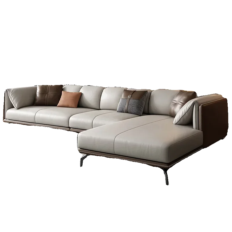 Italian minimalist first-layer cowhide leather sofa, small apartment living room straight row sofa