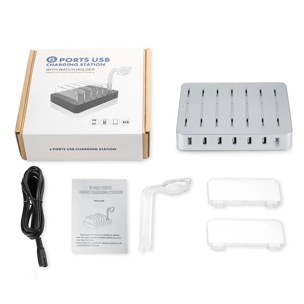 

Многопортовая USB-станция для зарядки с 6 портами, съемная подставка, совместима с часами, планшетами, мобильными телефонами, быстрый зарядный хаб